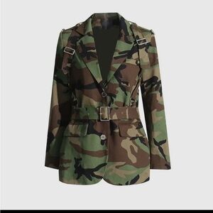 Camouflage Belted Blazer with Military Accents